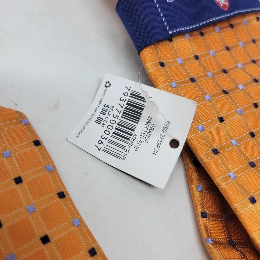 Orange Saddlebred Men's Necktie Tie‎ 100% Silk W/Blue& White